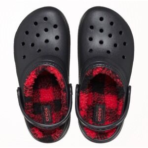 Crocs Classic Lined Red & Black Buffalo Check Youth Kids Junior Size J2 NEW‎